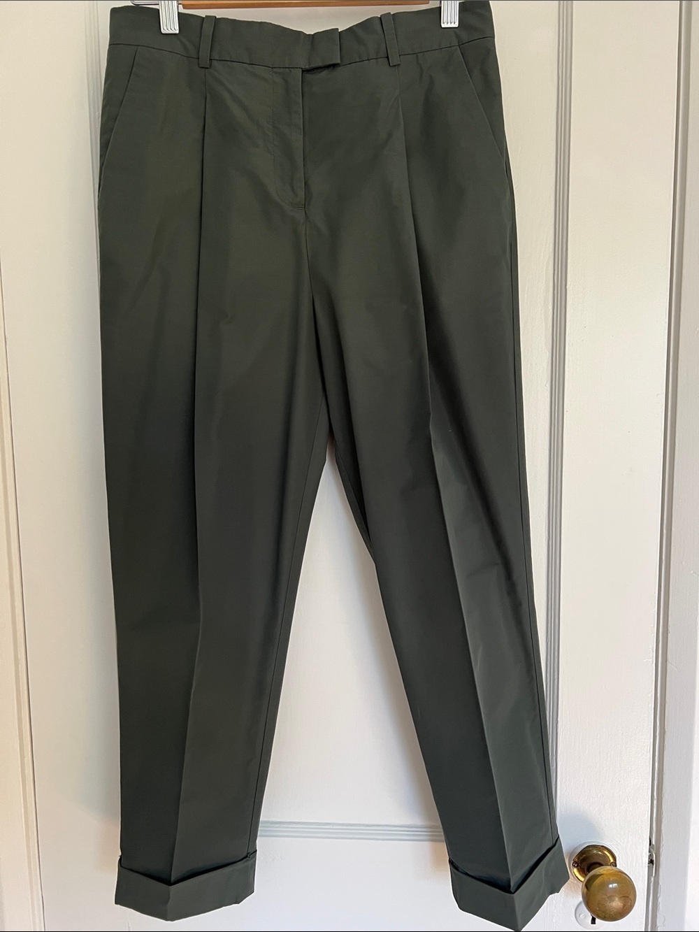 COS Green Pleat Rolled Hem Trousers